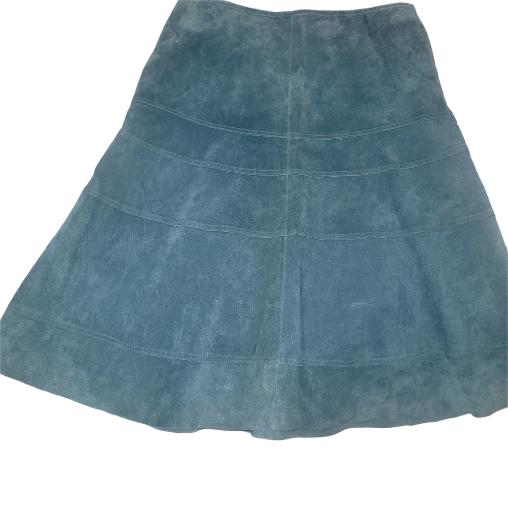 Vintage Y2K 90's Teal Suede A-line Midi Skirt M